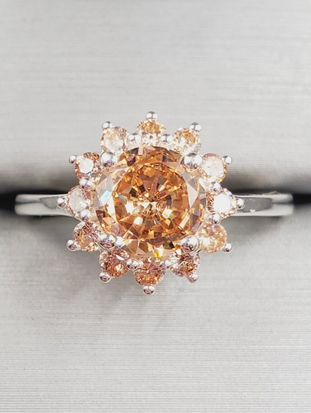 Round Champagne Solitaire Ring - 925
